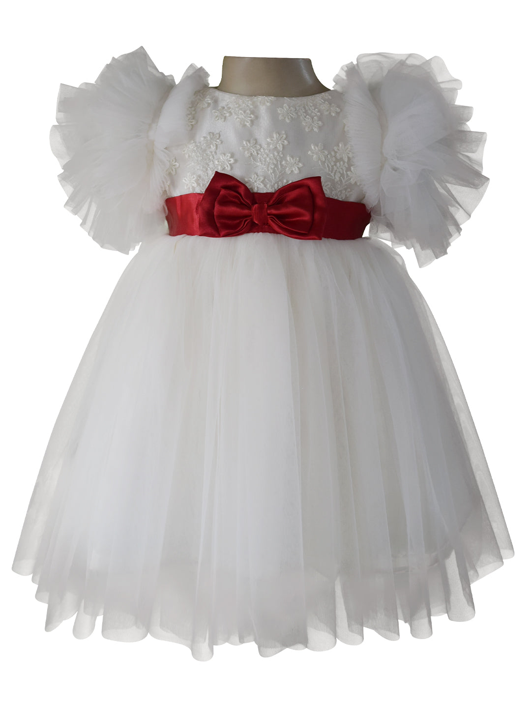 Faye Ivory and Red Ruffle Sleeve Dress for little girls