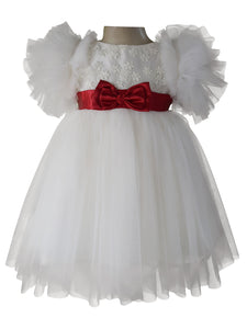 Faye Ivory and Red Ruffle Sleeve Dress for little girls