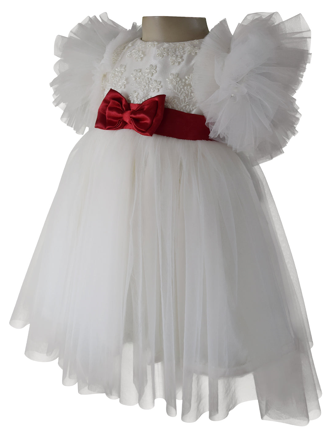 Faye Ivory and Red Ruffle Sleeve Dress for little girls
