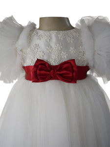 Faye Ivory and Red Ruffle Sleeve Dress for little girls