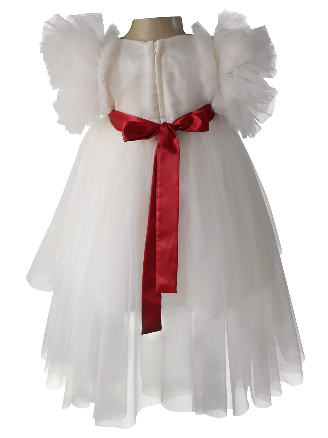 Faye Ivory and Red Ruffle Sleeve Dress for little girls
