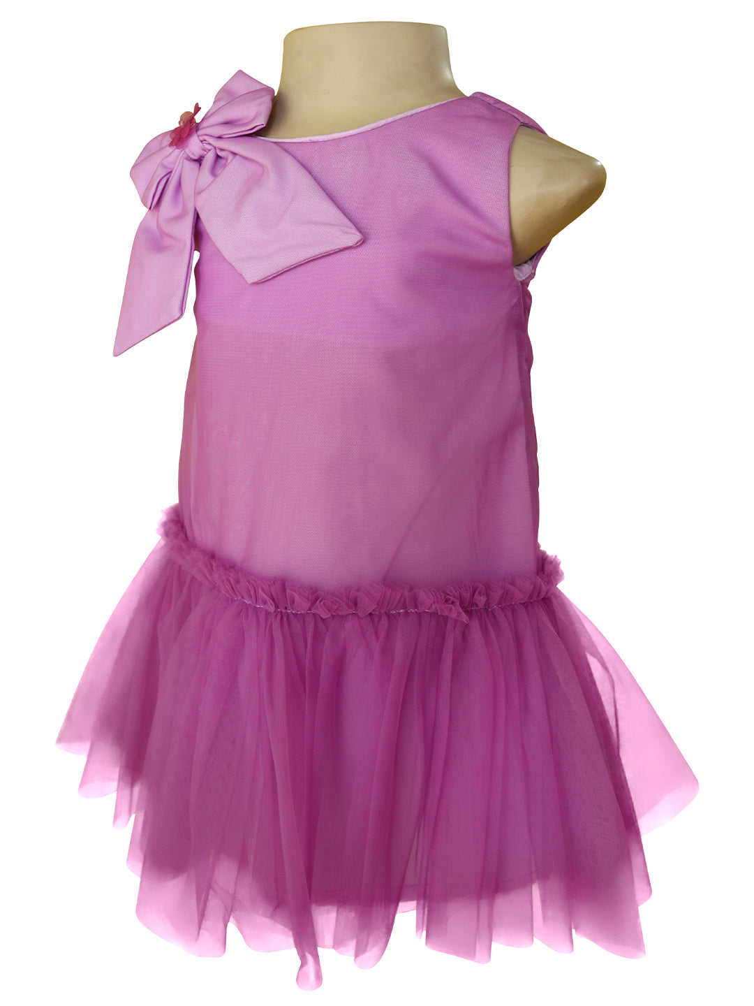  Lilac colour A  line dress for baby girls  with big bow 