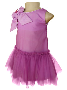 Lilac colour A  line dress for baby girls  with big bow 