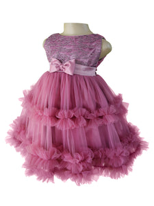 Faye Mauve Embroidered Tiered Party Dress for Girls