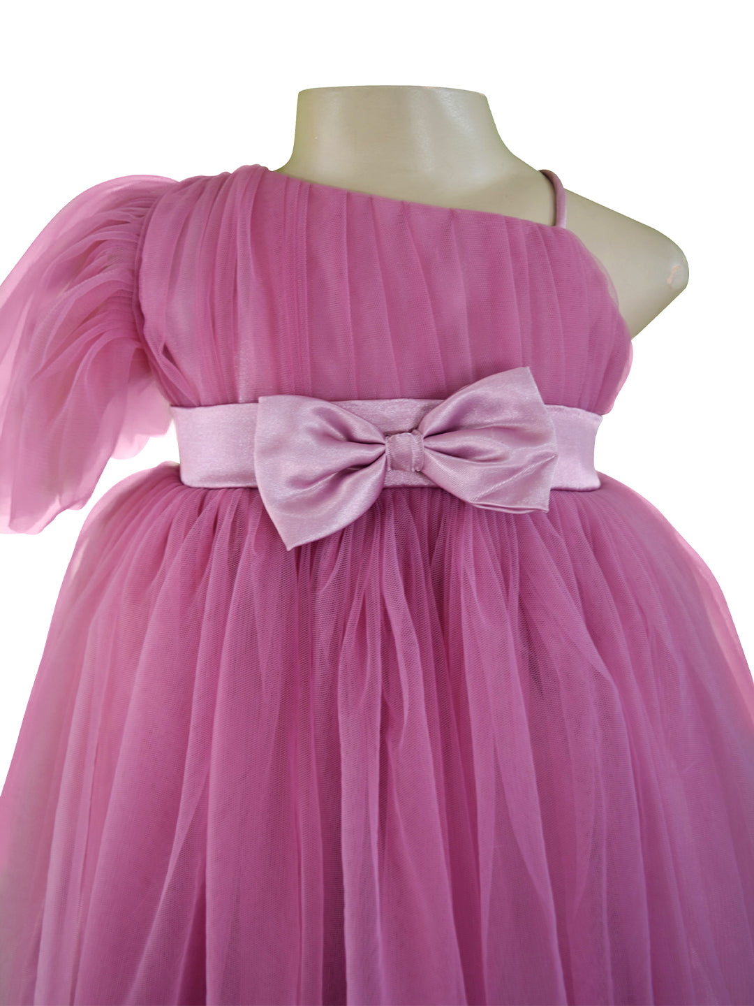 Baby Dress_Faye Mauve Net One Shoulder Dress