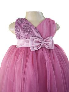 Faye Mauve V Neck Dress for Baby Girls