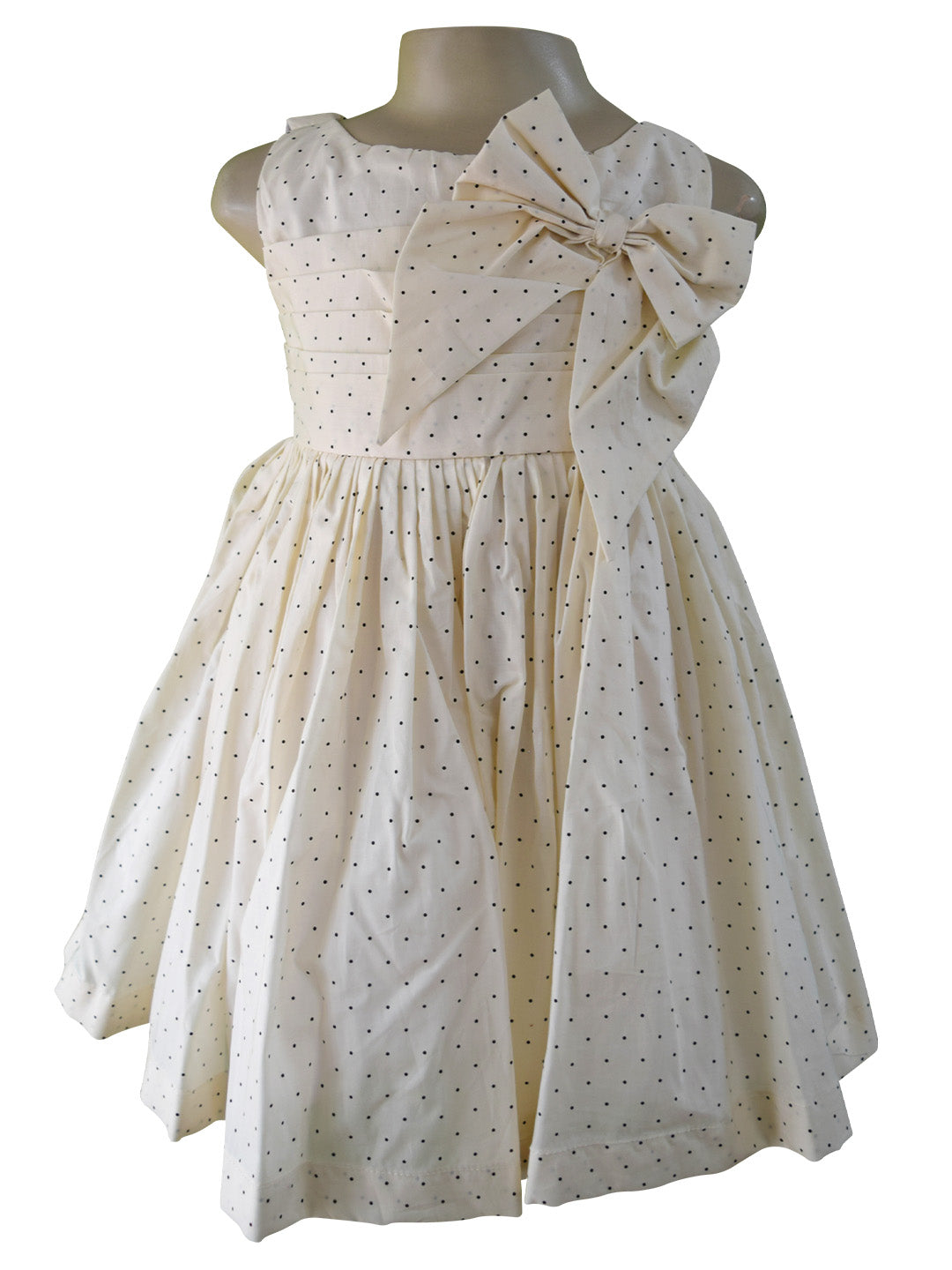 Faye White and Black Polka Pleat and Bow Dress for little girls