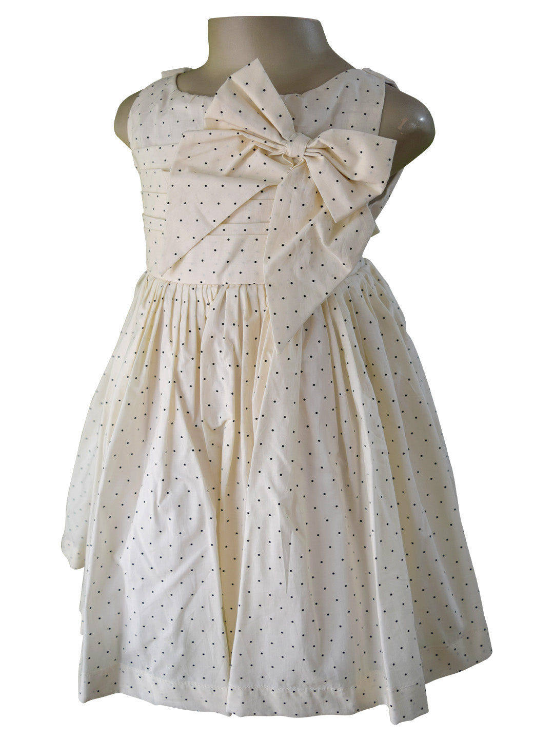 Faye White and Black Polka Pleat and Bow Dress for little girls