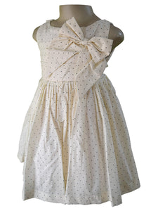 Faye White and Black Polka Pleat and Bow Dress for little girls