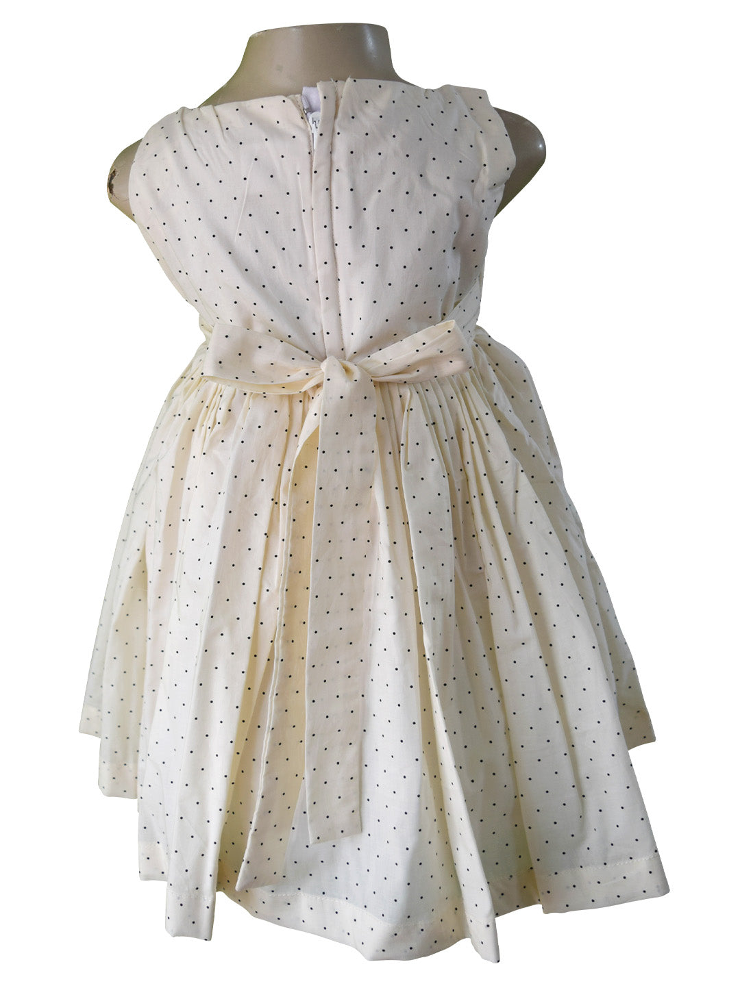 White and Black Polka Pleat and Bow Dress for little girls