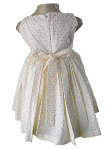 White and Black Polka Pleat and Bow Dress for little girls