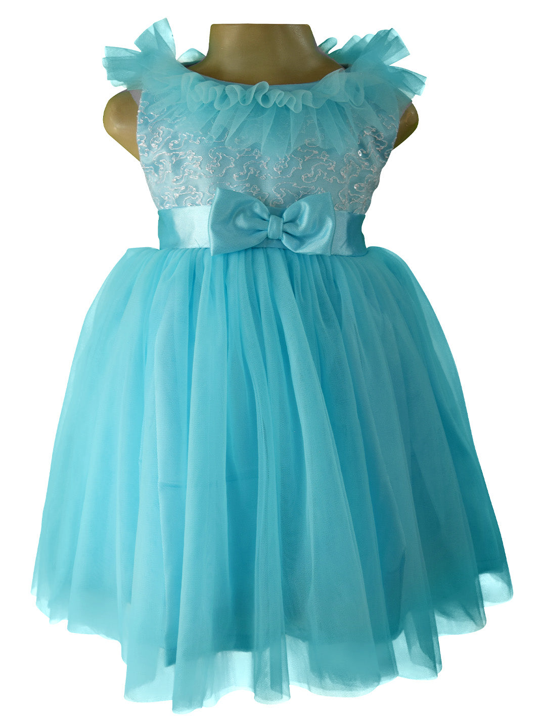 Faye Sky Blue Embrodiered Ruffle Dress for little girls 