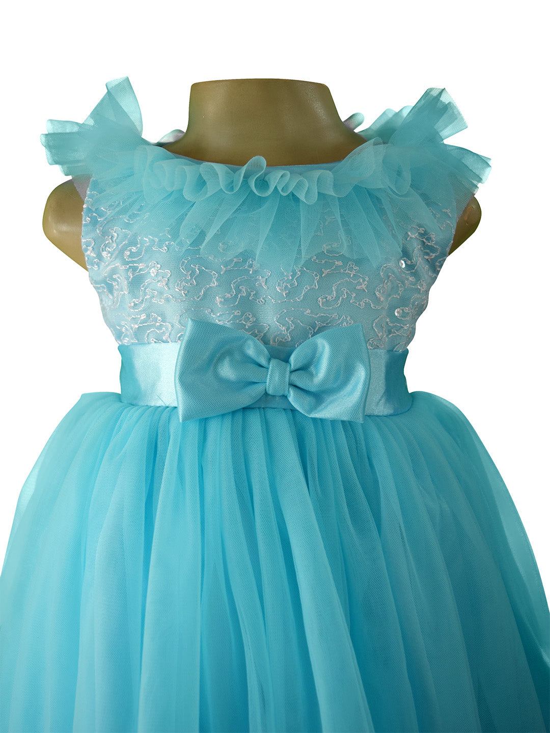 Faye Sky Blue Embrodiered Ruffle Party Dress for little girls 
