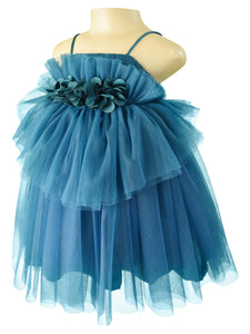 Faye Teal Green Asymmetric Party Dress with flowers.