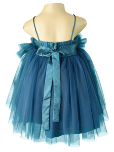 Faye Teal Green Asymmetric Party Dress with flowers.