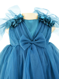 Faye Teal Green V-Neck Dress for baby girls
