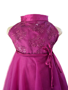 Faye Wine Hankerchief Party dress with lace bodice for little girls.