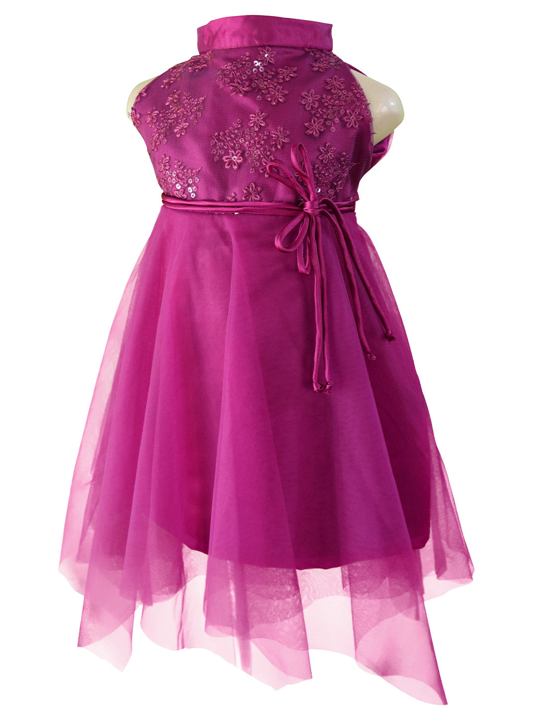 Faye Wine Hankerchief Party dress with lace bodice for little girls.