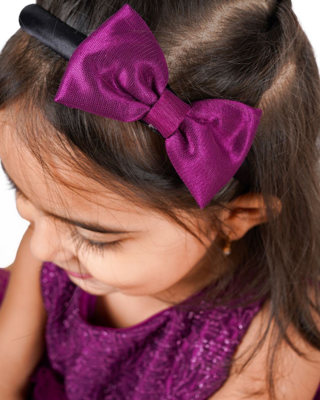 Wine Bow on Black Satin hair band