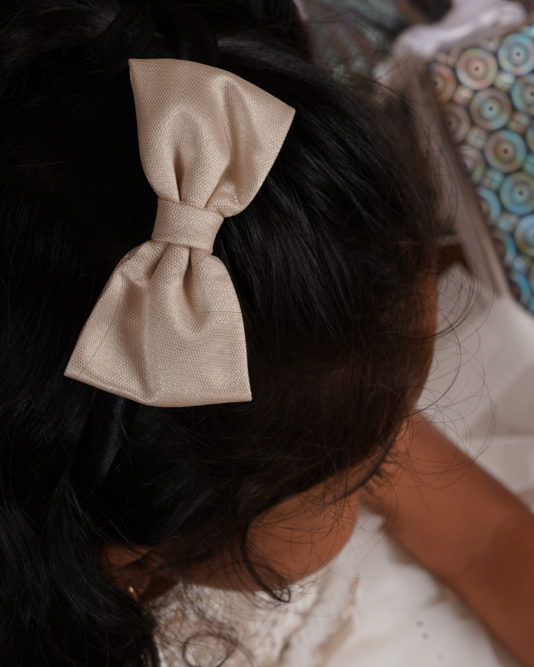 Champagne Bow on Black Satin