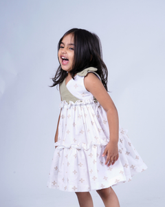 Faye Olive Green Bouquet causal cotton dress for girls