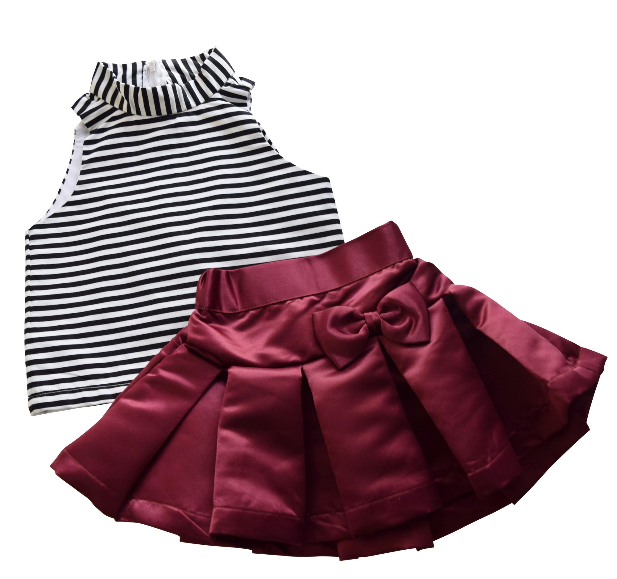 Burgundy Satin Skirt & Striped Top
