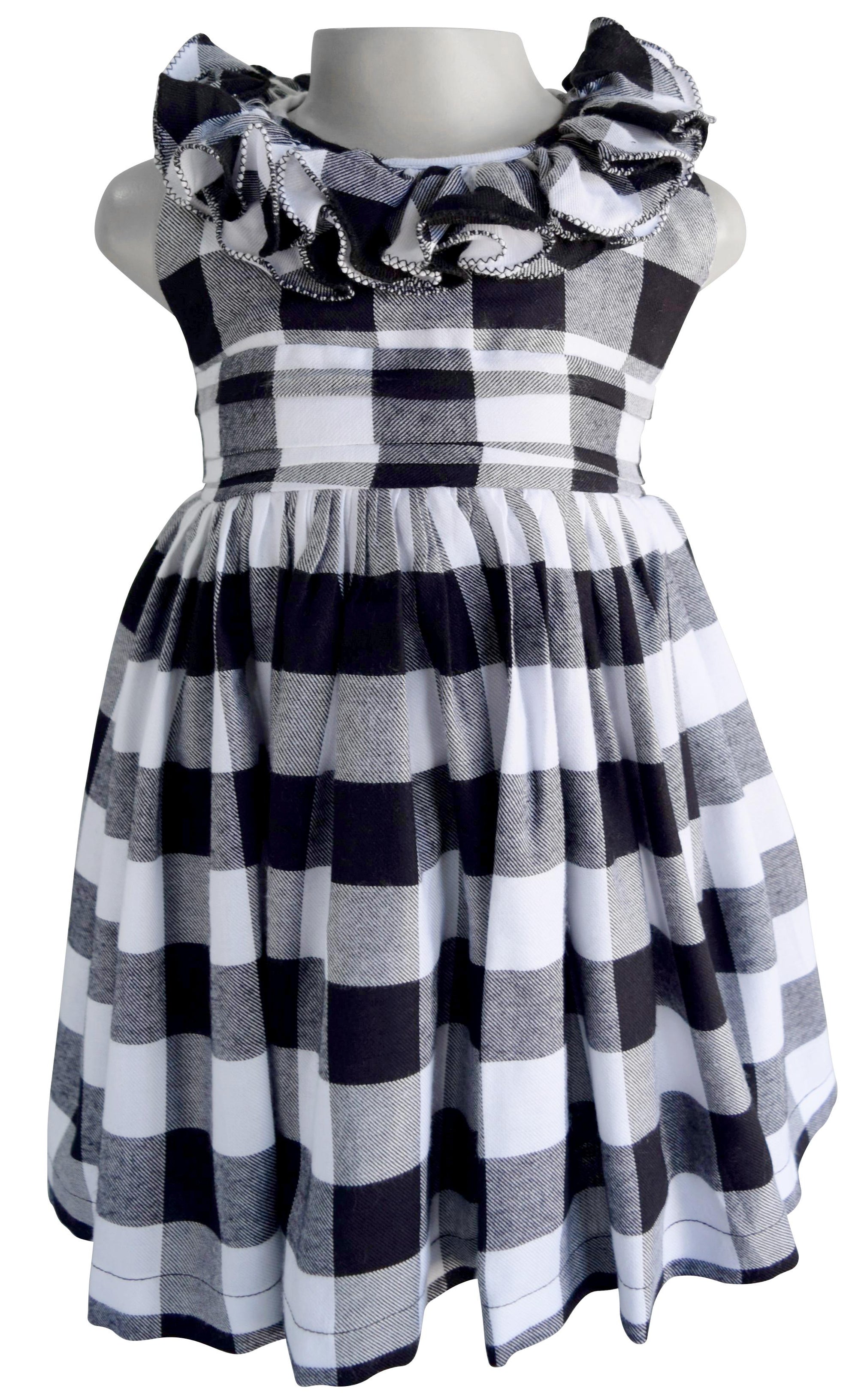 Faye Black & White Checks Ruffle Dress for Kids