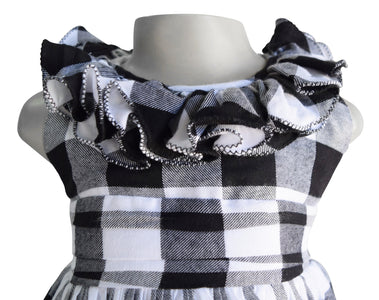 Faye Black & White Checks Ruffle Dress for kid girls
