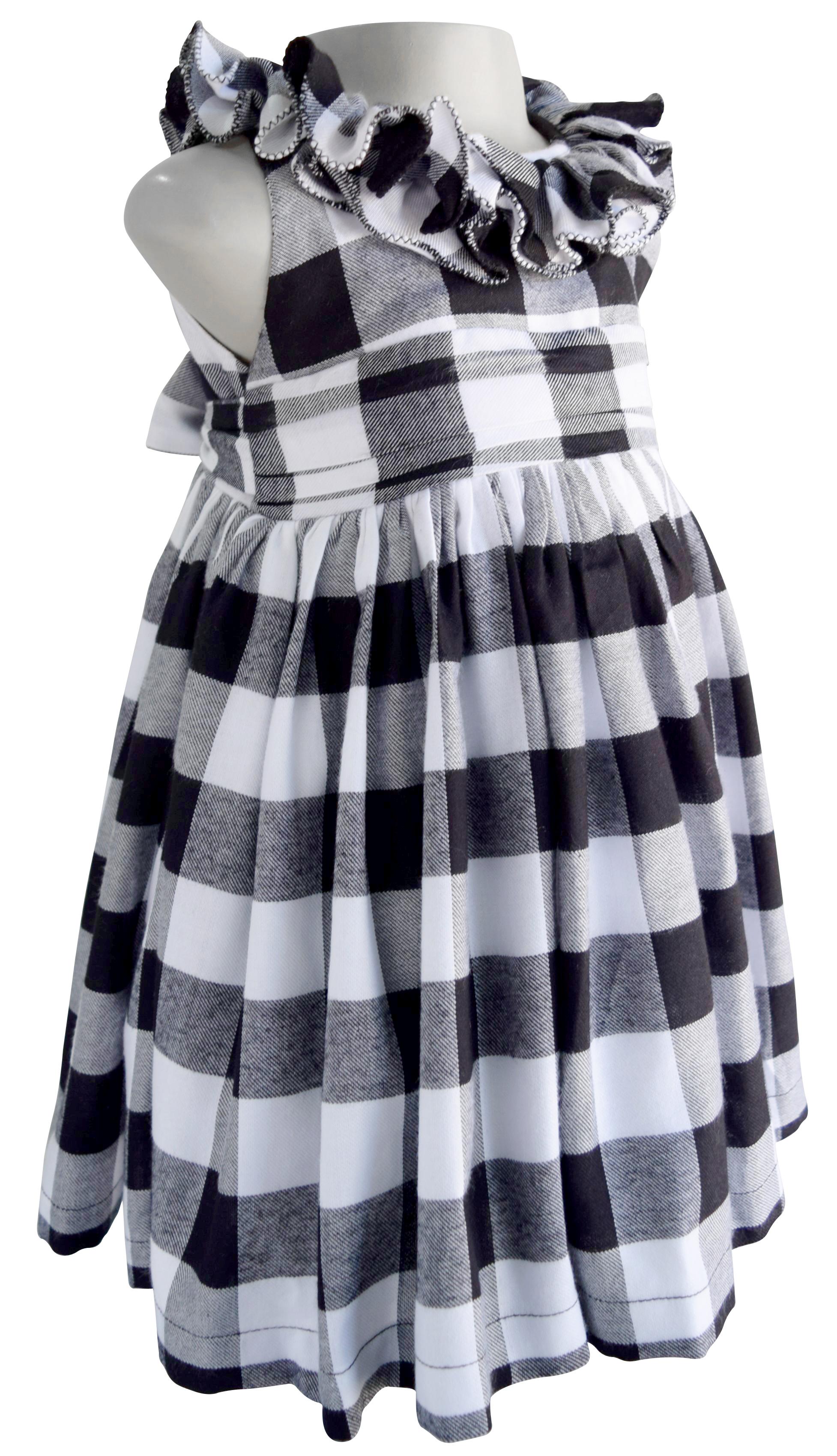 Faye Black & White Checks Ruffle Dress for girls