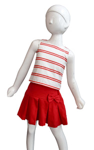 Red & Ivory Striped Top to go with skirts with red skirt
