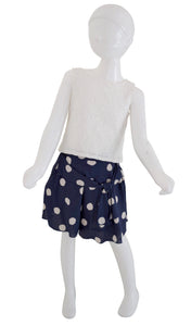 Blue Sapphire Skirt with Ivory polka print on a mannequin