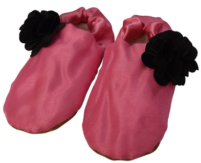 Baby shoes_Onion Pink Tissue with Black Flower Booties