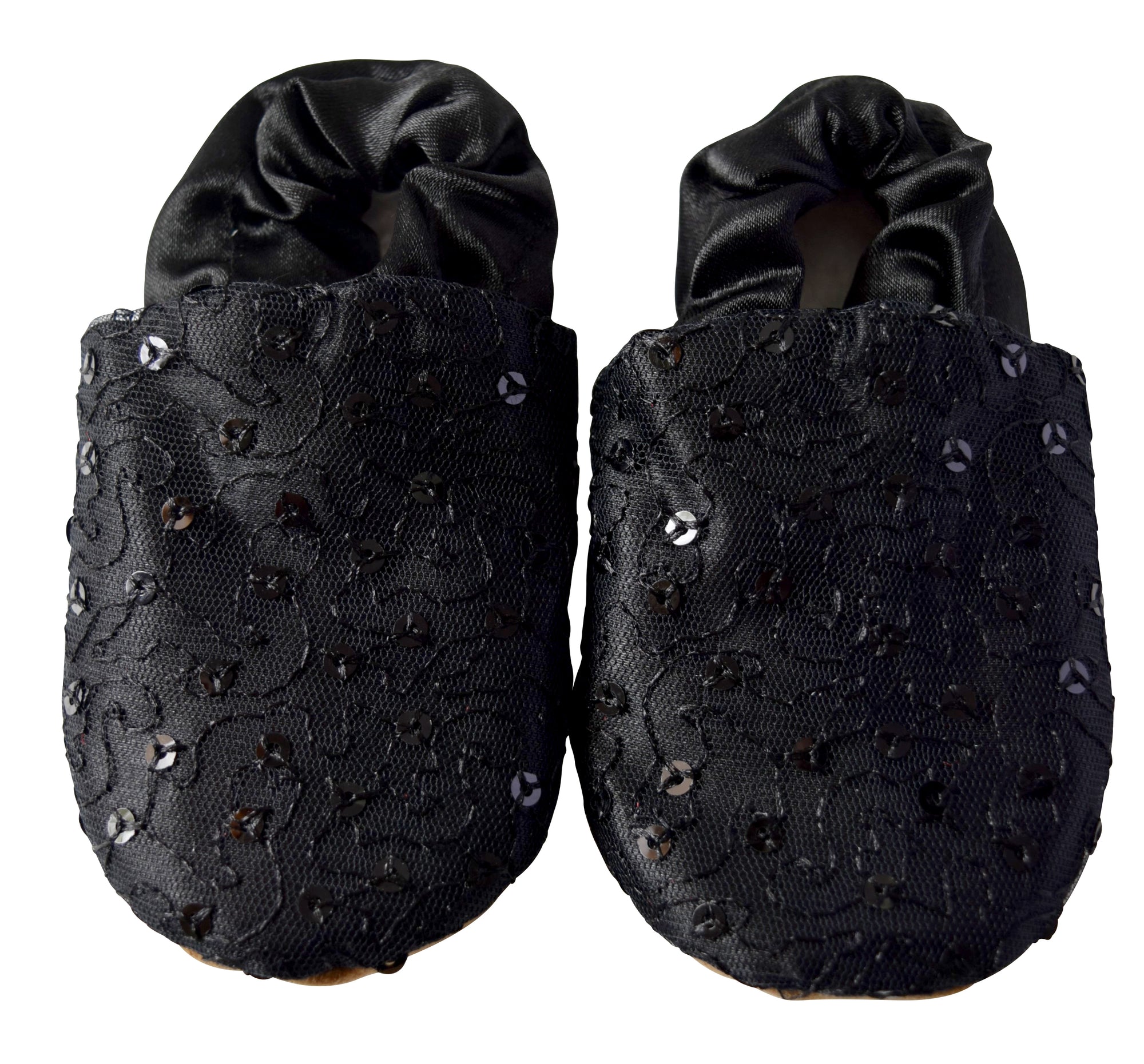 baby shoes_Black Mono Lace on Black Satin Booties 