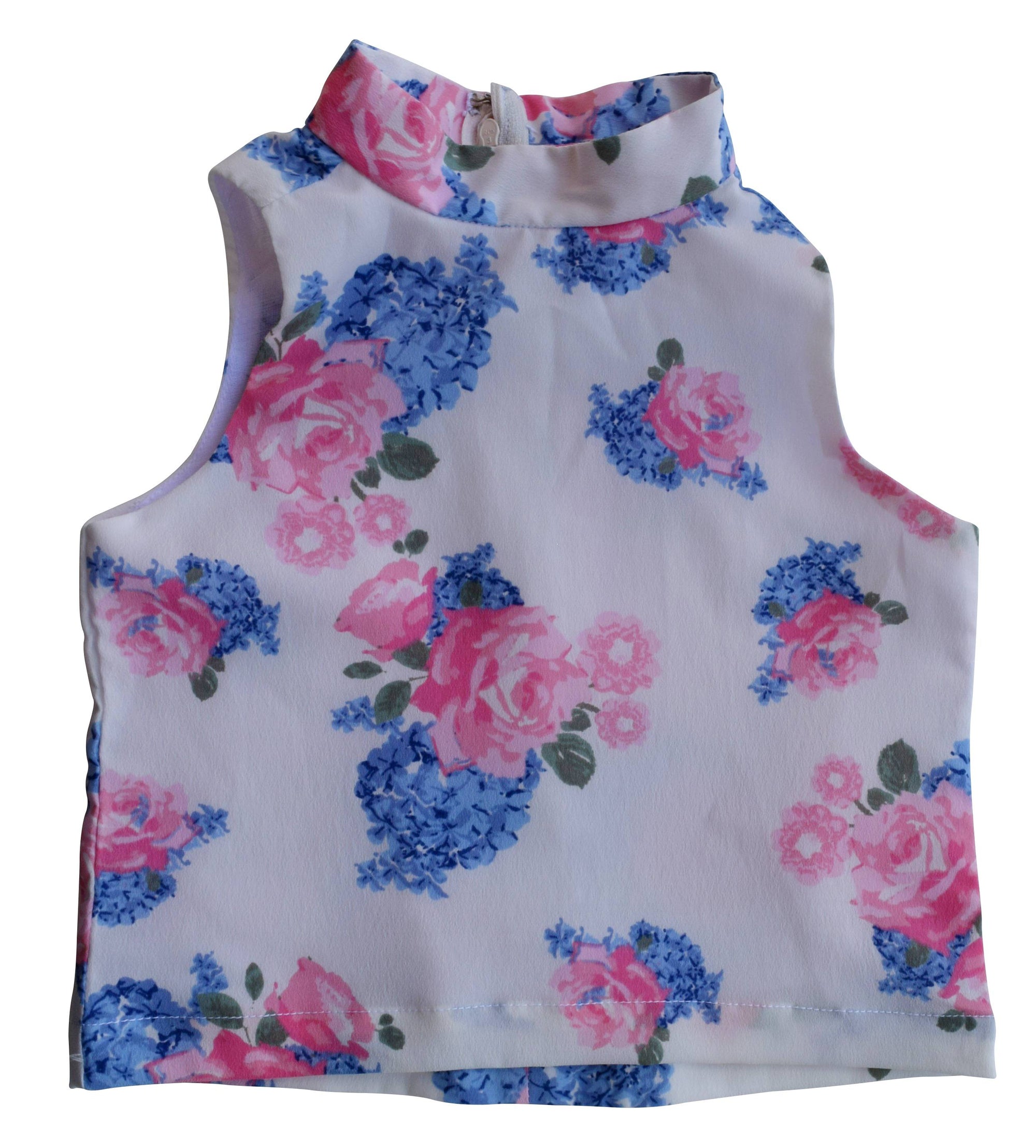 Kids Top_Faye Blue & Pink flower Print Collar Top