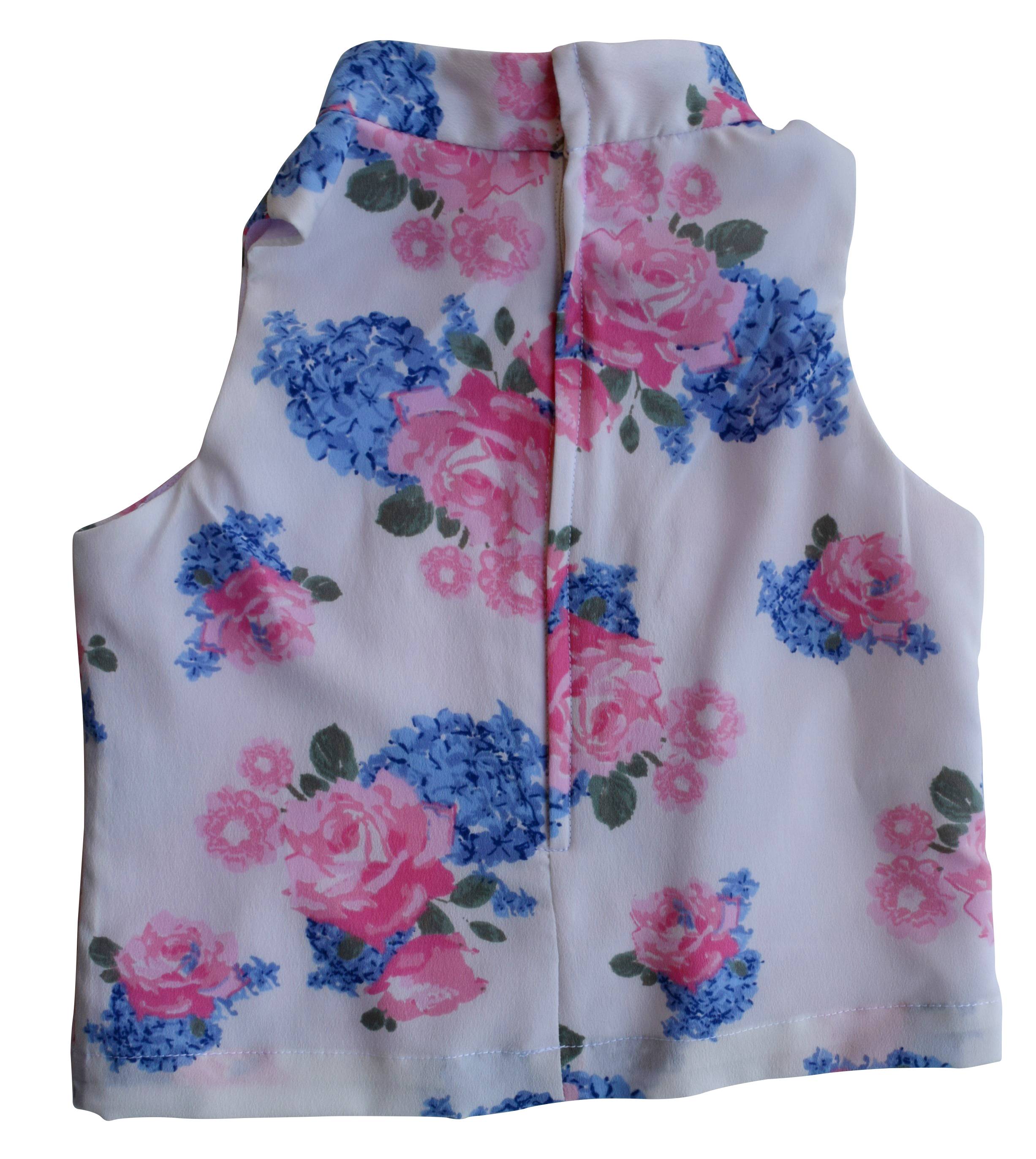 Top for Girls_Faye Blue & Pink flower Print Collar Top