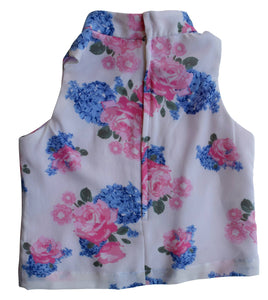 Top for Girls_Faye Blue & Pink flower Print Collar Top