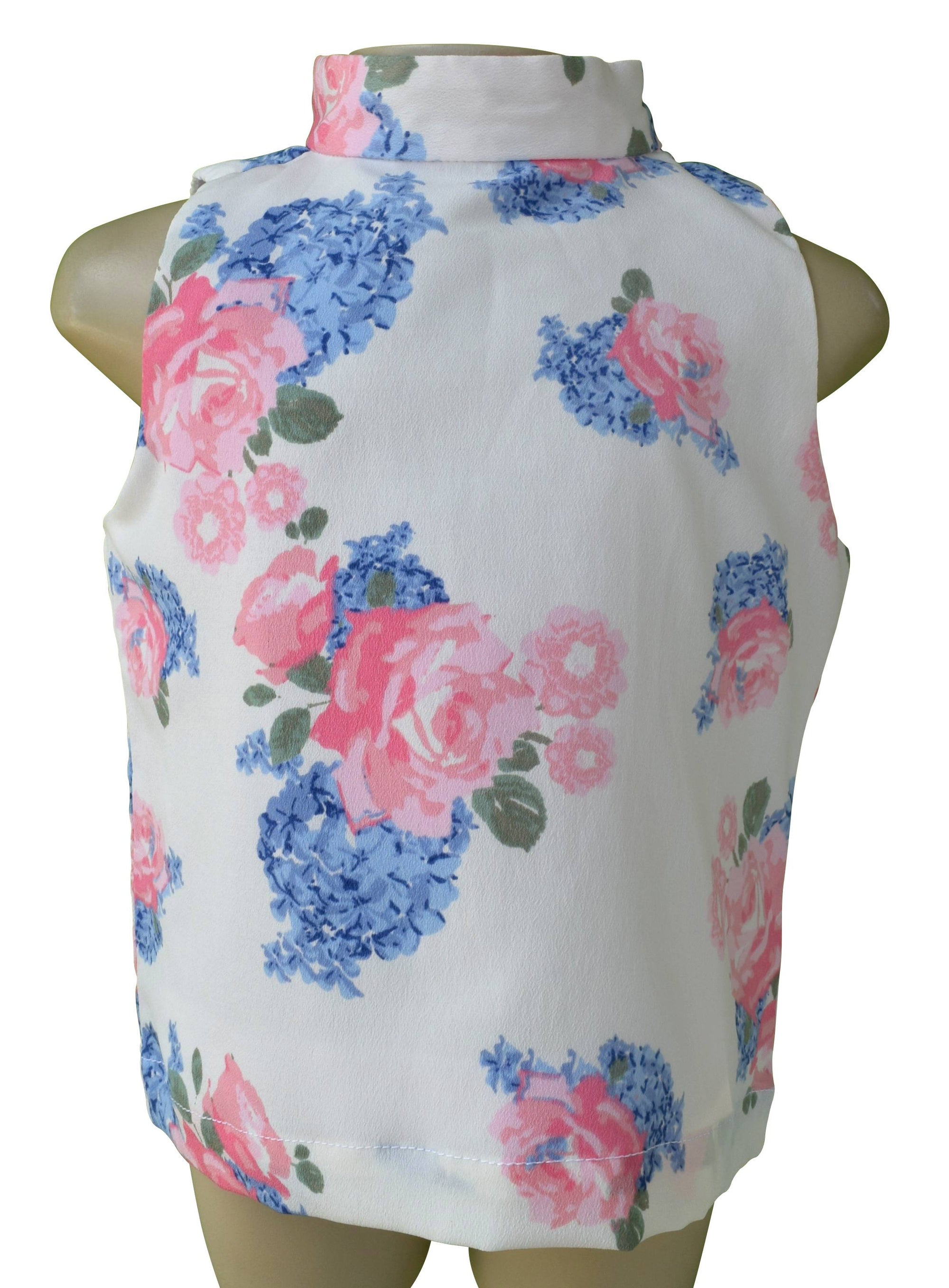 Faye Blue & Pink flower Print Collar Top