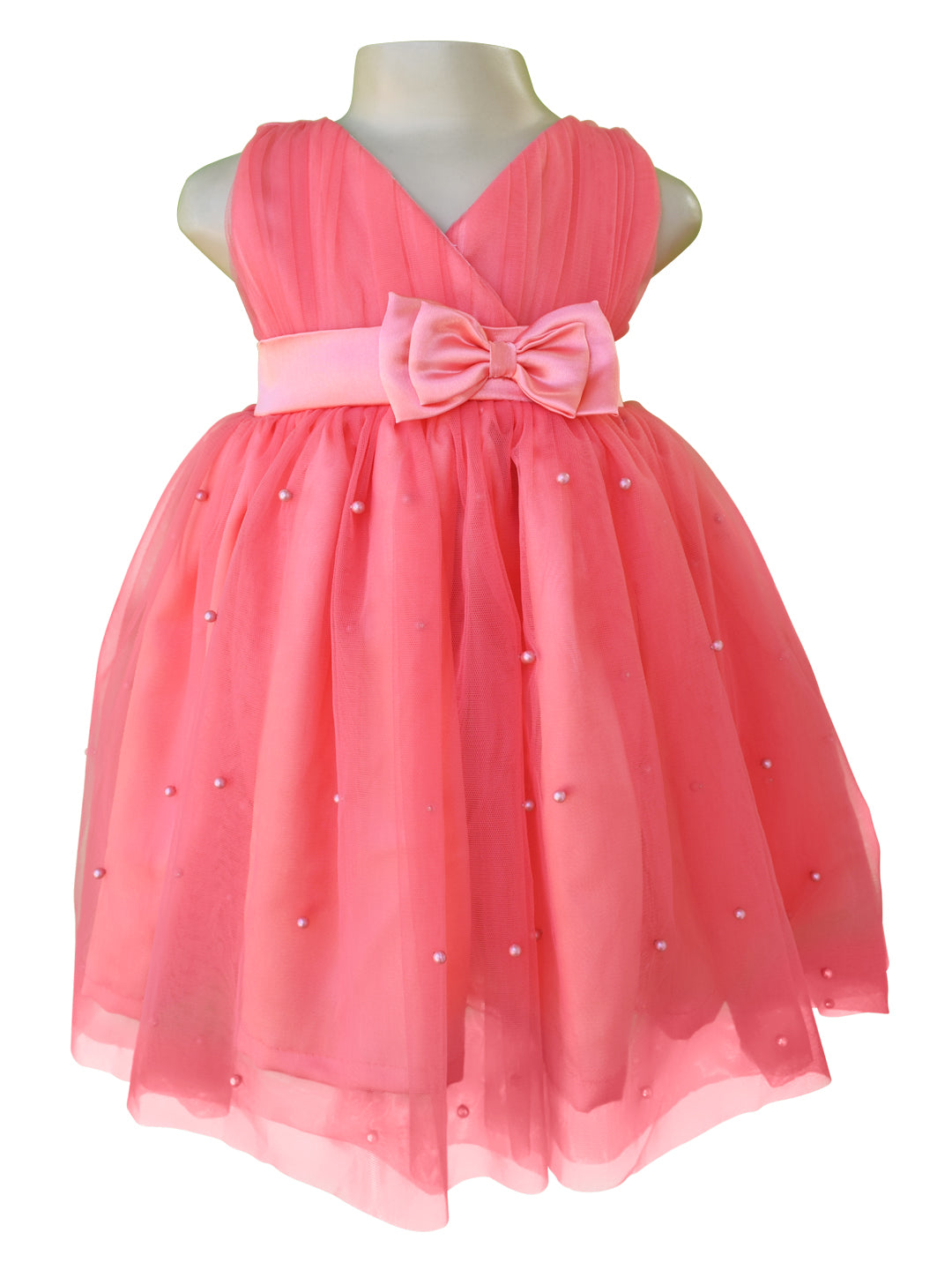 Faye Coral Pearl Dress for baby girls
