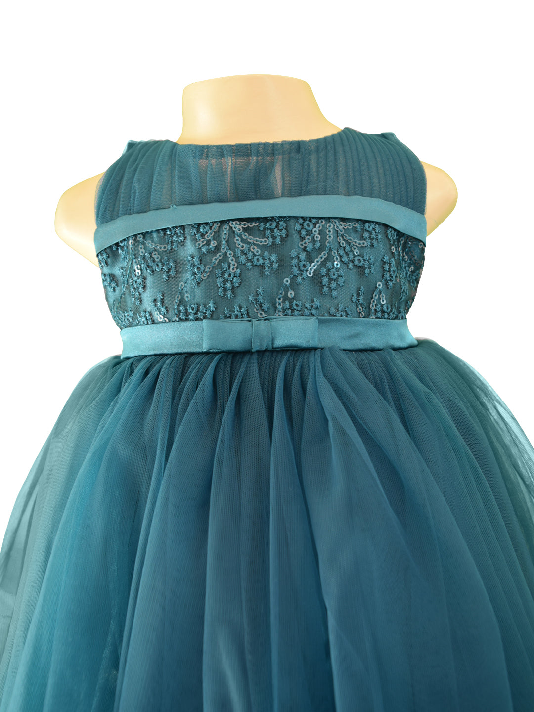 Kid Girls Dress_Faye Embroidered Teal Dress