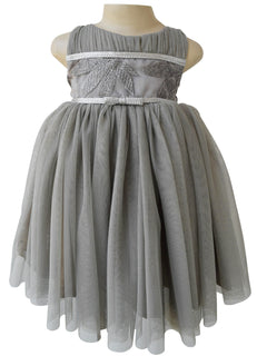 Kids Birthday Dress_Faye Grey Leaf Embroidered Dress
