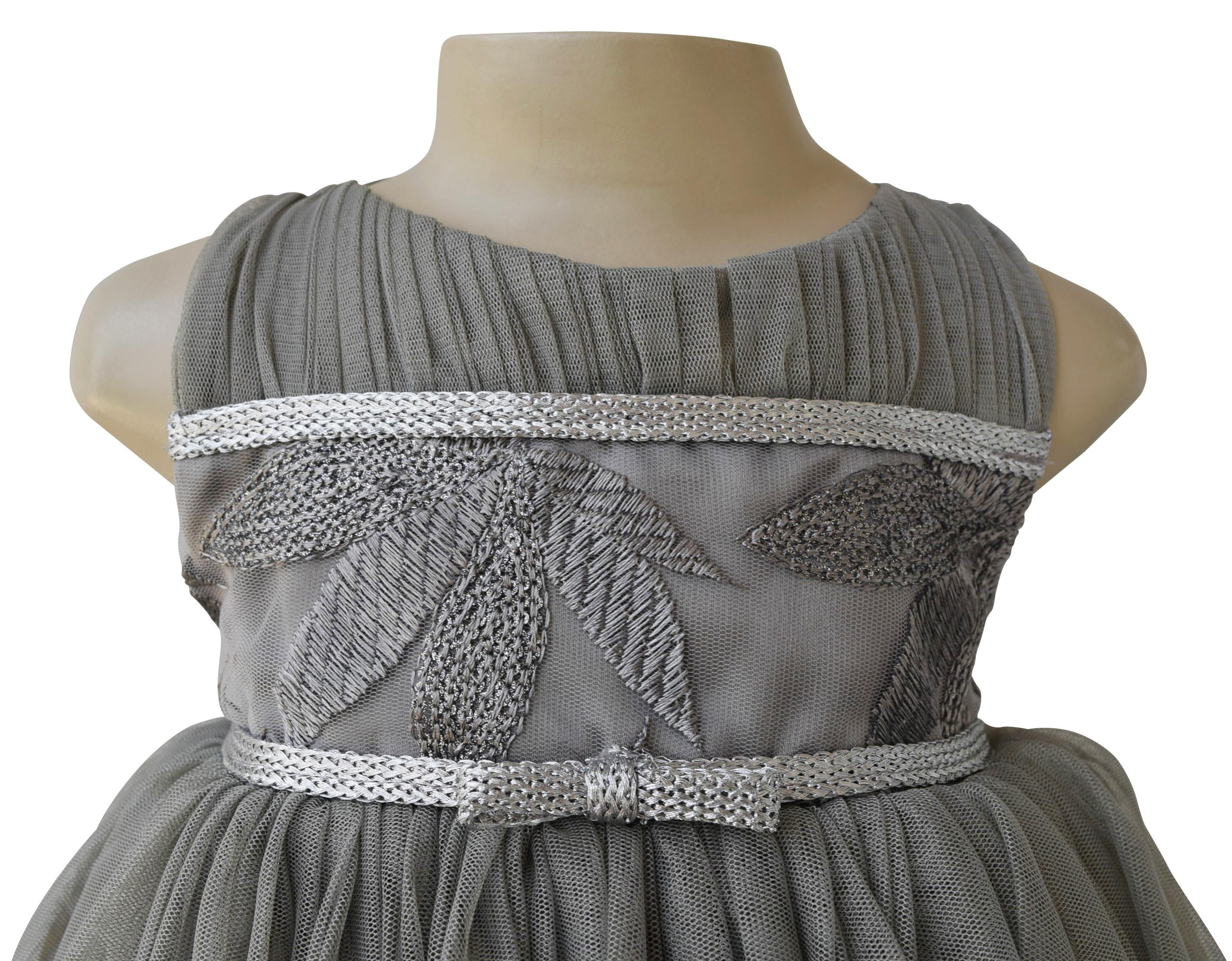 Faye Grey Leaf Embroidered Dress