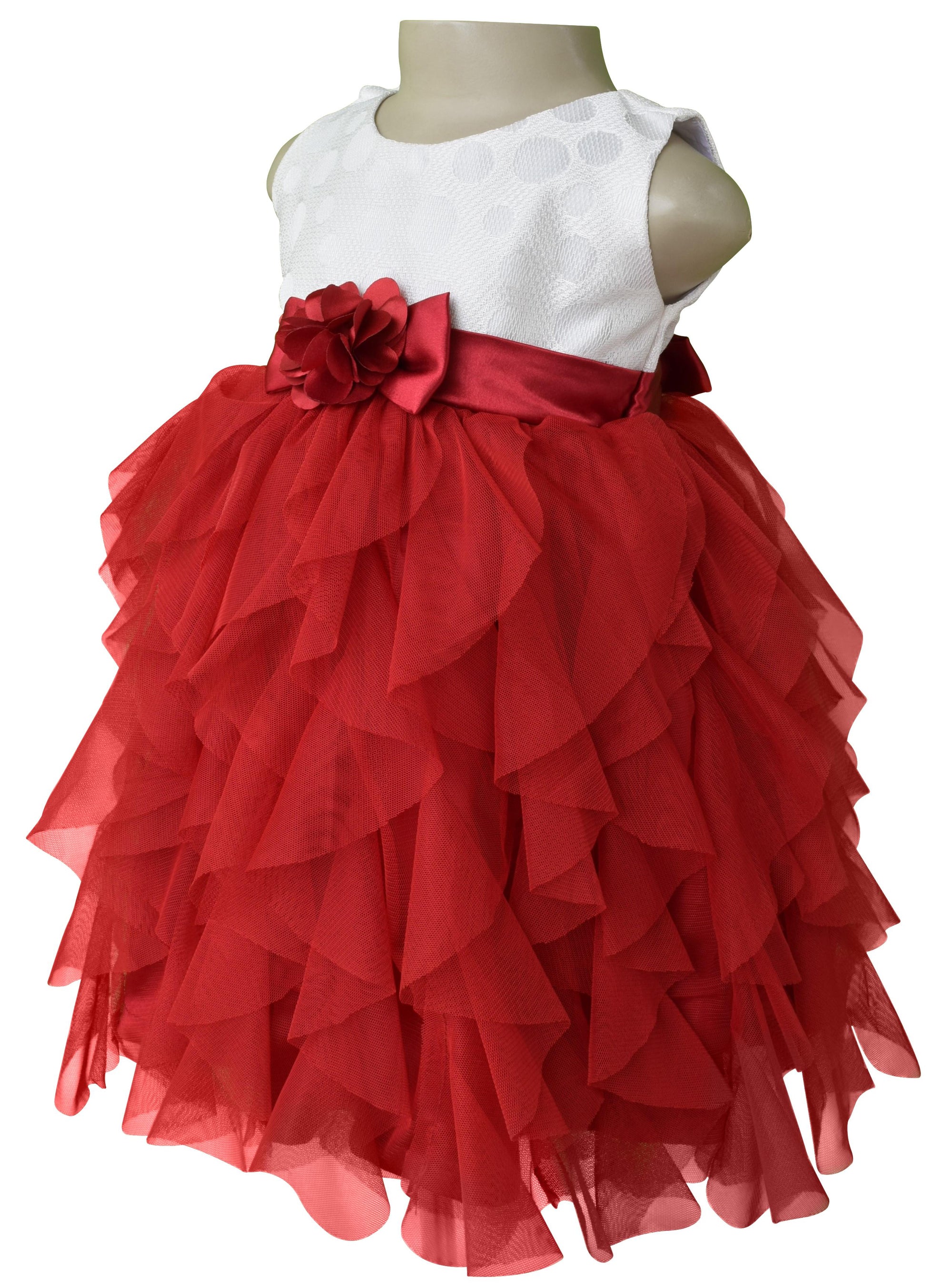 Party dress for girls_Faye Ivory & Maroon Waterfall Dress