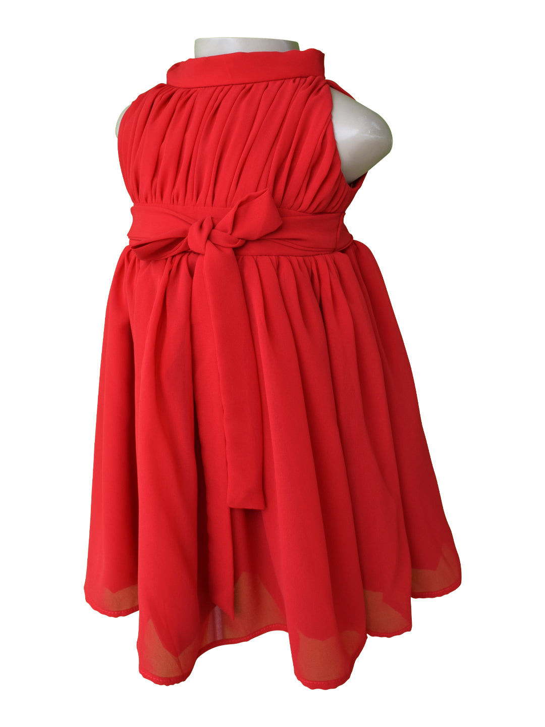 Red Georgette Highneck Dress for Girls