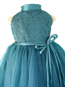 Party Gown for Girls_Faye Teal Embroidered Gown