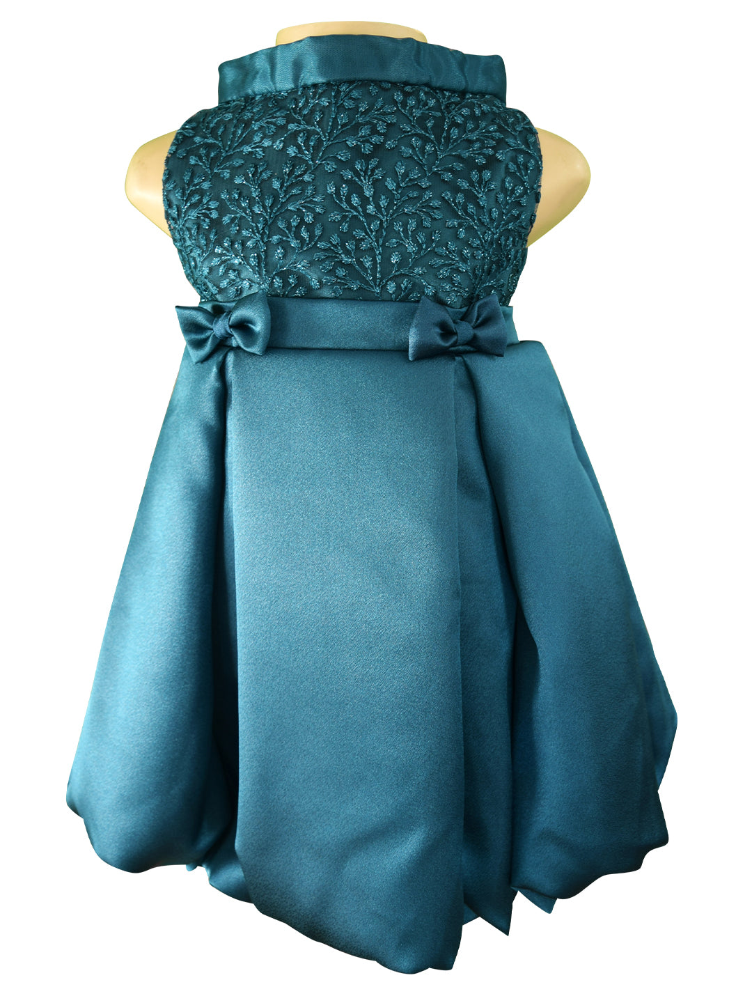 kids dress_Faye Teal Embroidered Pleated Dress 
