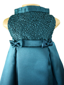 Teal Embroidered Pleated Dress for kids
