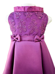 Girls Dress_Faye Wine Embroidered Pleated Dress