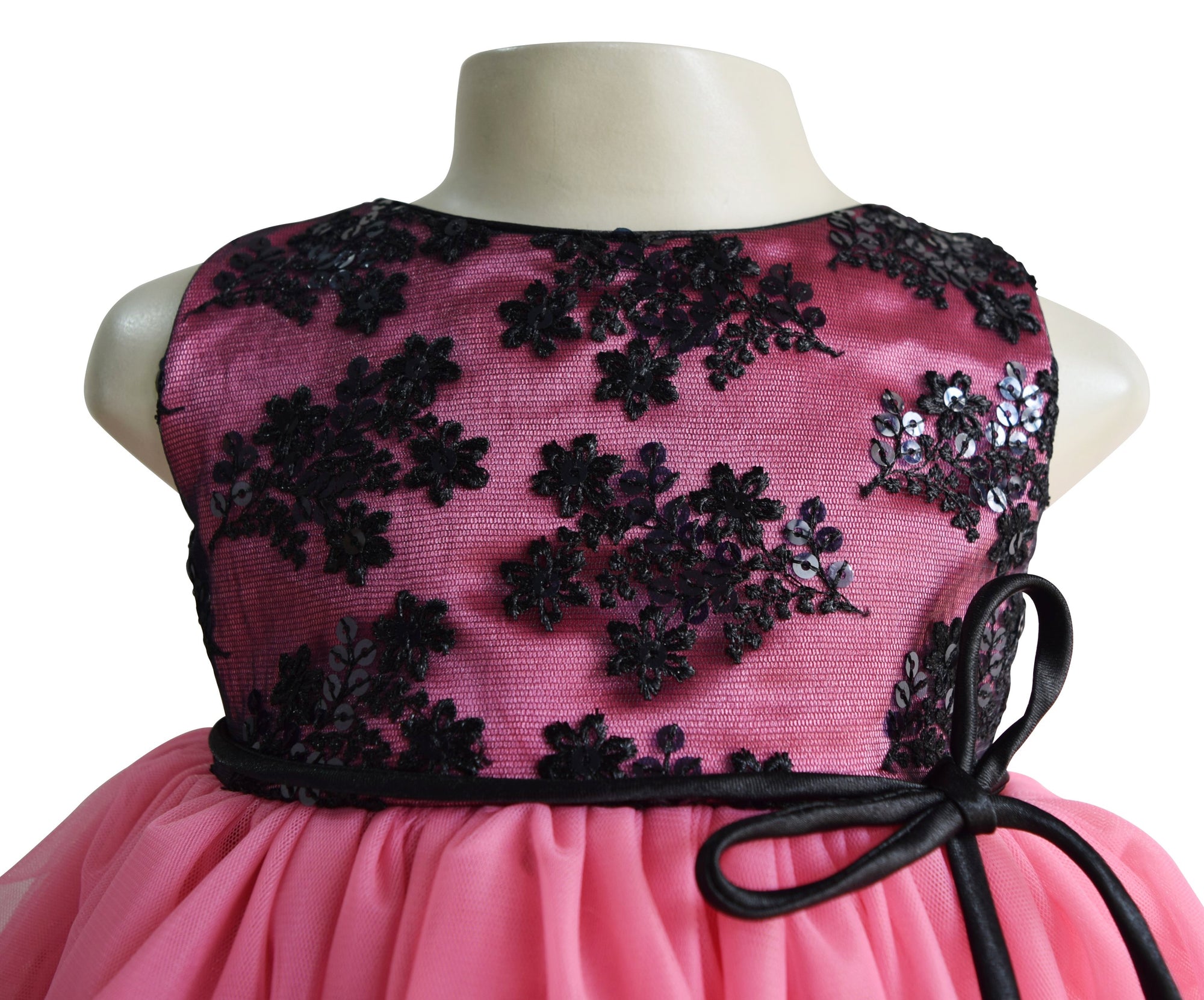 party wear for girls in Black & Onion Pink Layered lace & net 