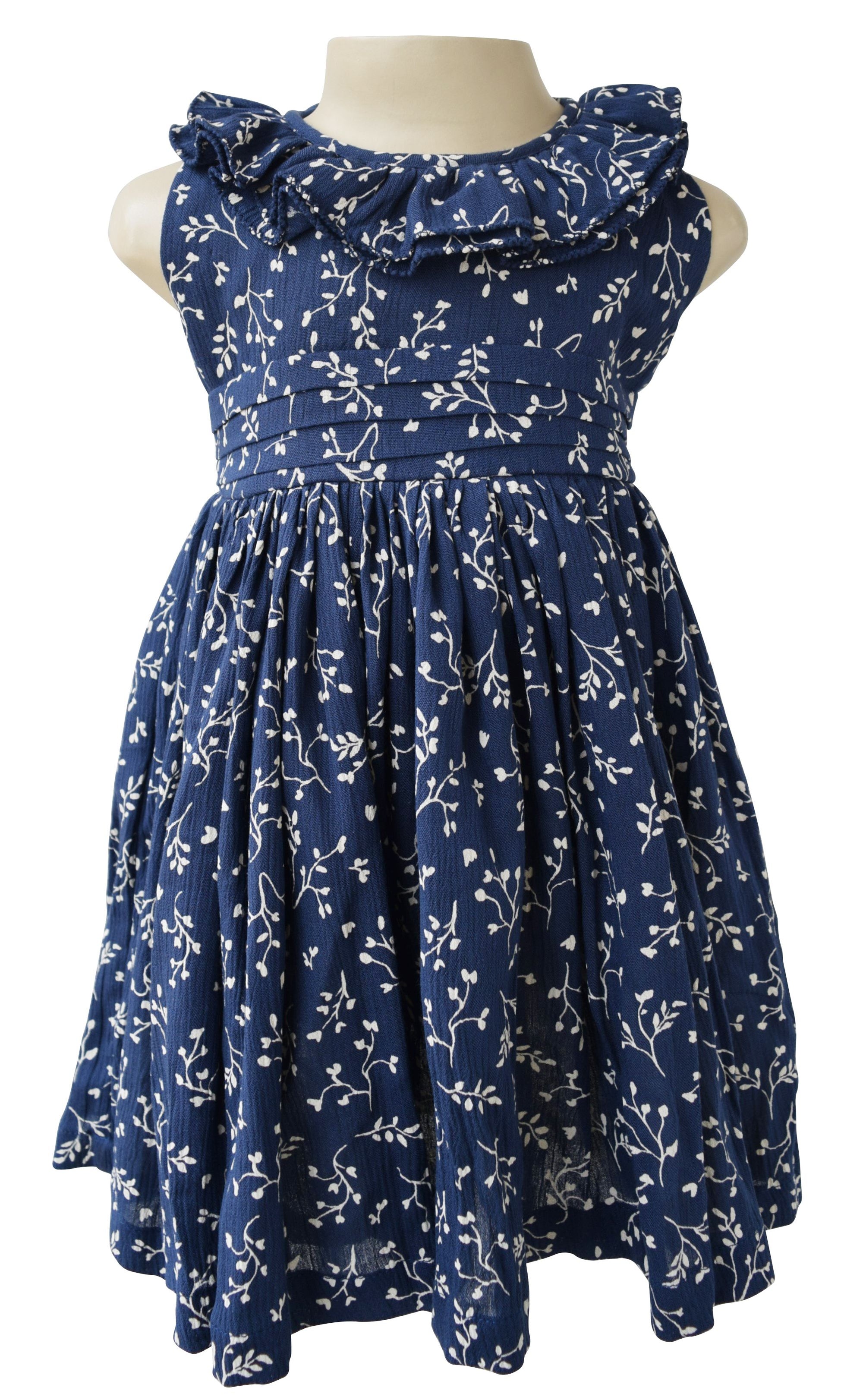 Cotton Dress_Blue & Cream Ruffle Dress