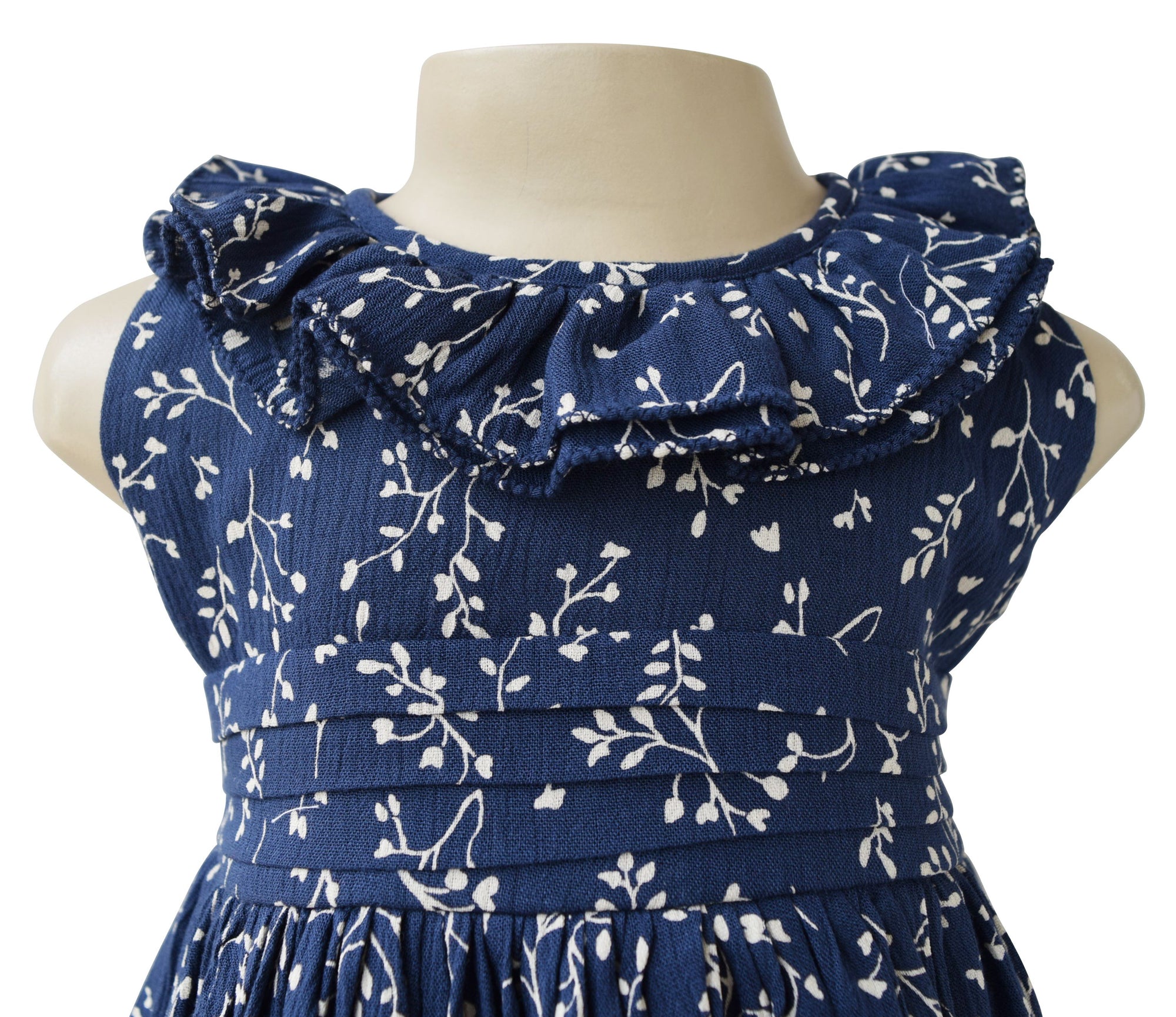 Cotton Dress for kids_Blue & Cream Ruffle Dress